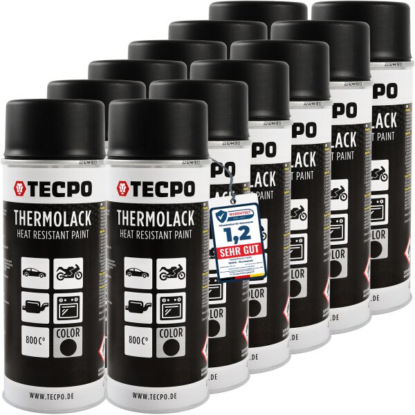12x TECPO Thermolack Auspufflack Ofenlack 800°C schwarz 400 ml