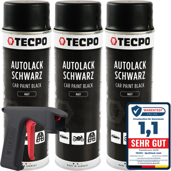 3x TECPO Autolack schwarz matt 500 ml + Pistolengriff
