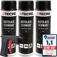 3x TECPO Autolack schwarz matt 500 ml + Pistolengriff