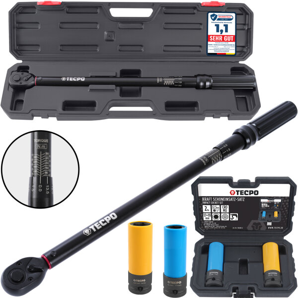 TECPO Drehmomentschlüssel (1/2") 60 - 330 Nm + Kraft-Schoneinsatz-Satz SW 17mm 19mm