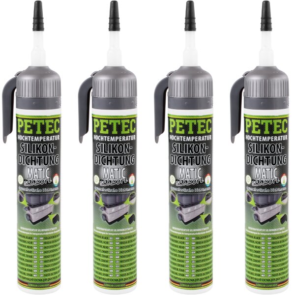 4x PETEC Hochtemperatur-Silikondichtung, dauerelastisch schwarz, 200 ml