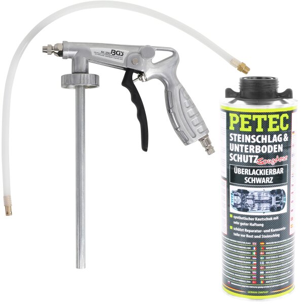 BGS Druckluft-Unterbodenschutz-Pistole + PETEC Steinschlag- & Unterbodenschutz schwarz, 1L