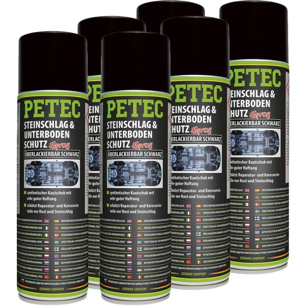 6xPETEC Steinschlag- & Unterbodenschutz, Spray, schwarz, 500 ml