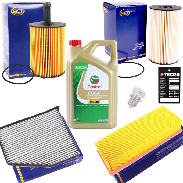 Inspektionspaket Filterset für VAG + 5L Motoröl Castrol 5W-30 EDGE TITANIUM