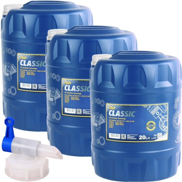 3x MANNOL Classic 10W-40 API SN/SM/CF, 20L + Hahn