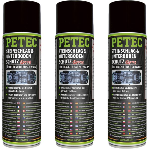 3x PETEC Steinschlag- & Unterbodenschutz, Spray, schwarz, 500 ml
