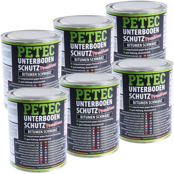 6x PETEC Unterbodenschutz Bitumen schwarz, 1 L