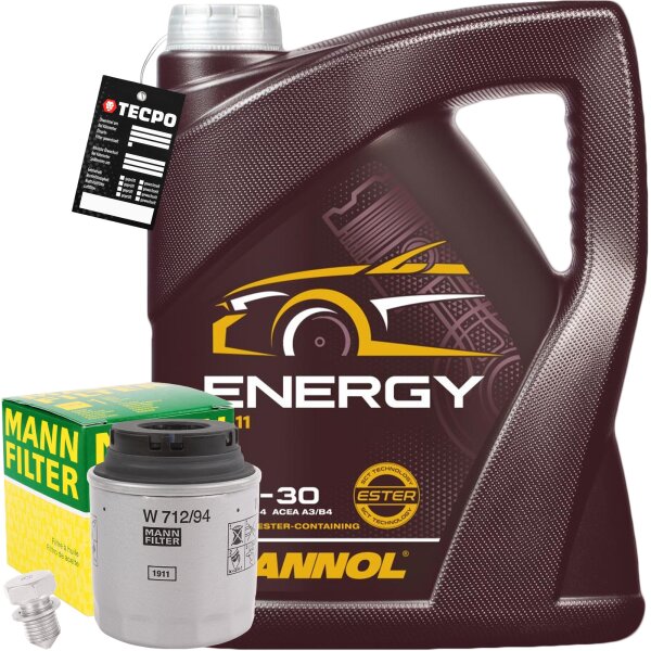 MANN-FILTER Ölfilter + Schraube + MANNOL Energy 5W-30, 5 Liter