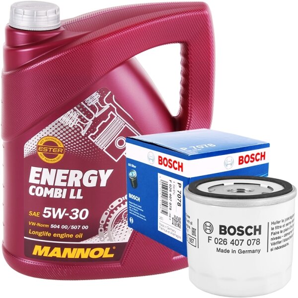 BOSCH Ölfilter + MANNOL Energy Combi LL 5W-30, 5 Liter
