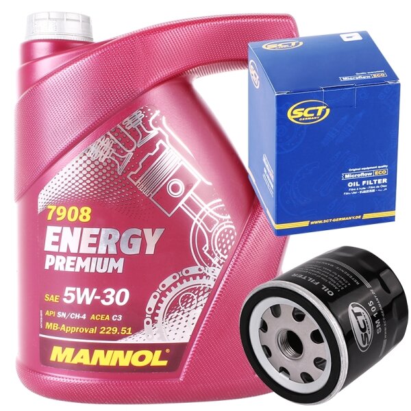 SCT Germany Ölfilter + Mannol Energy Premium 5W-30, 5 Liter