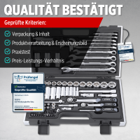 TECPO Steckschlüssel-Satz, 92-tlg, 1/4+3/8", ZOLL + LED Akku Handlampe 500 Lumen