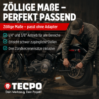 TECPO Steckschlüssel-Satz, 92-tlg, 1/4+3/8", ZOLL + LED Akku Handlampe 500 Lumen