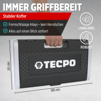 TECPO Steckschlüssel-Satz, 92-tlg, 1/4+3/8", ZOLL + LED Akku Handlampe 500 Lumen