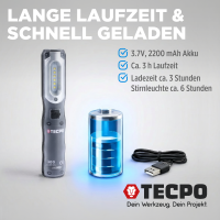 TECPO LED Akku Handlampe 300 Lumen + Schraubendreher-Satz, 6-teilig