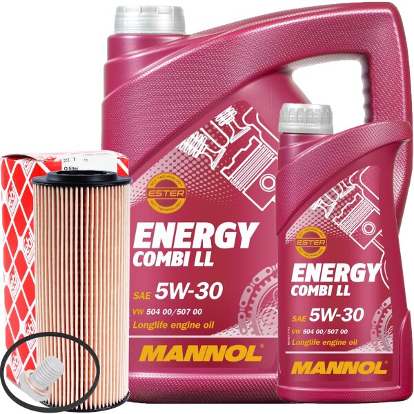 FEBI BILSTEIN Ölfilter + MANNOL Energy Combi LL 5W-30, 6 Liter