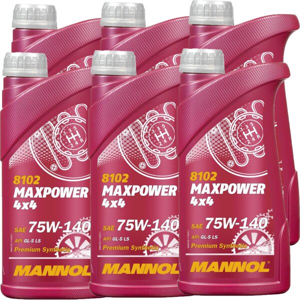 6x MANNOL MAXPOWER 4x4 SAE 75W-140 API GL, 1L