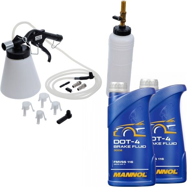 BGS DIY Druckluft Bremsen-Entlüfter-Satz + MANNOL Bremsflüssigkeit DOT-4, 2L