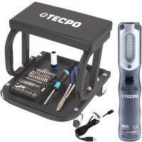 TECPO Werkstattrollhocker mit Werkzeug Ablage + AKKU...