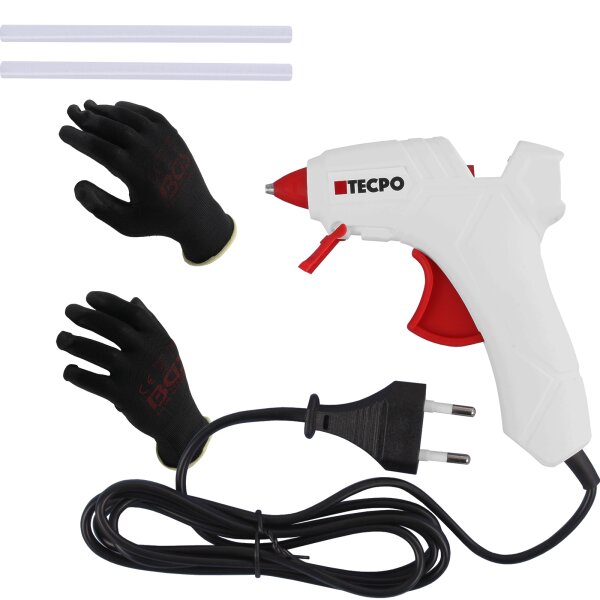 Mini-Heißklebepistole | Klebestick-Ø 7,2 mm | 12 W + Arbeitshandschuhe, Gr. M