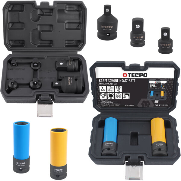 TECPO Kraft-Adapter Satz, 6-tlg. + Kraft-Schoneinsatz-Satz, SW 17 mm und 19 mm