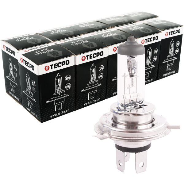 10x TECPO H4 Glühbirne 12V 60/55W P43T