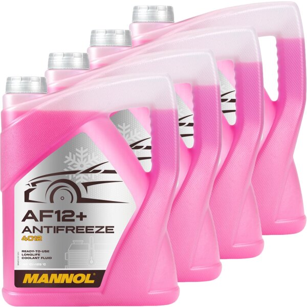 4x MANNOL Antifreeze Kühlerfrostschutz AF12+ -40°C, Rot-Lila, 5L