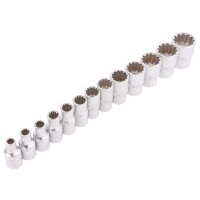 TECPO Steckschlüssel-Satz, SW 4-13 mm, 1/4, 11-teilig + TECPO Vielzahn Steckschlüssel Satz 1/4 Zoll, 13-teilig