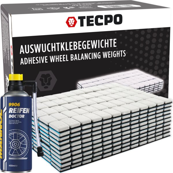 TECPO Auswucht Klebegewichte 600x5g + MANNOL Reifen Doctor , 450 ml
