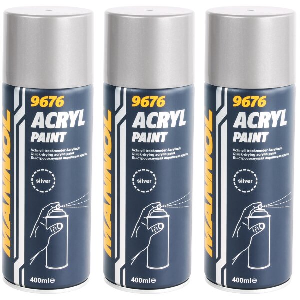 3x MANNOL Acryl Paint Silver, 400 mL