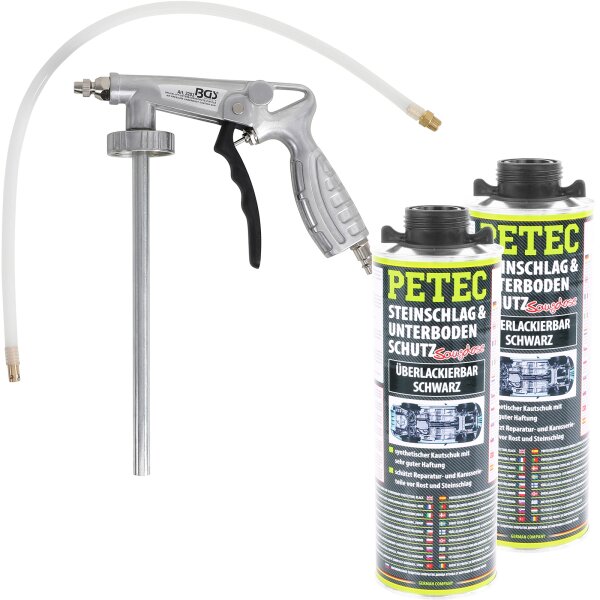 BGS Druckluft-Unterbodenschutz-Pistole + PETEC Steinschlag- & Unterbodenschutz schwarz, 2L
