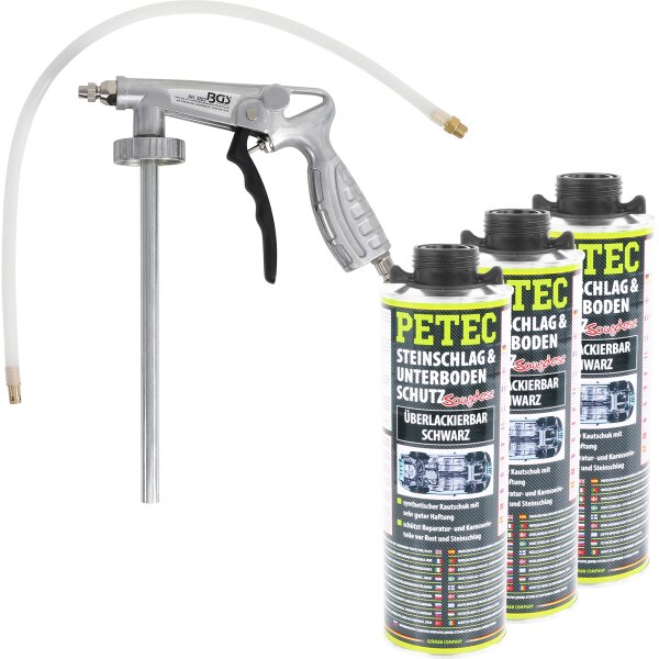 BGS Druckluft-Unterbodenschutz-Pistole + PETEC Steinschlag- & Unterbodenschutz schwarz, 3L