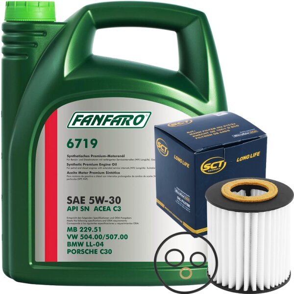 SCT Germany Ölfilter + FANFARO 5W-30 BMW LL-04, 5 Liter