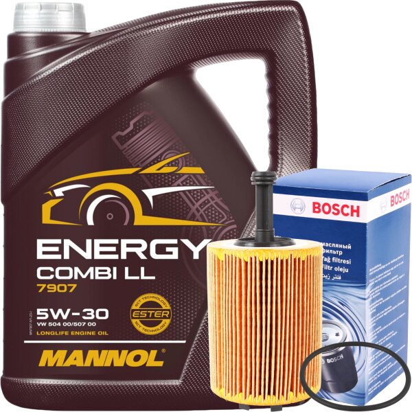 BOSCH Ölfilter + MANNOL Energy Combi LL 5W-30 API SN/CF, 5 Liter