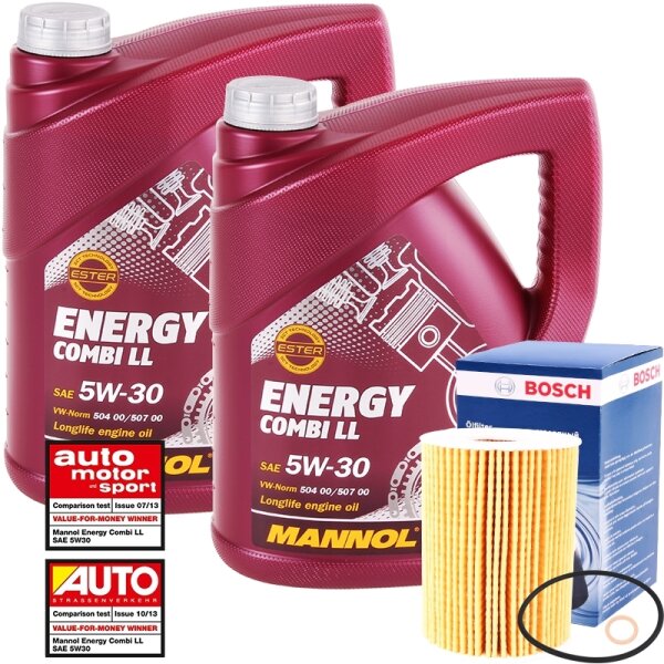 Bosch Oelfiltereinsatz 1457437003 + MANNOL Energy Combi LL 5W-30 API SN/CF, 4 Liter