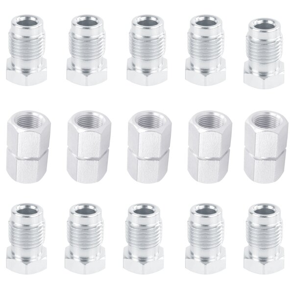 10x Überwurfschrauben + 5 Verbinder M10x1.0, DIN 4.75 F-Bördelung