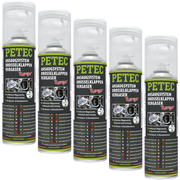 5x PETEC Ansaugsystem-, Drossel- klappen- & Vergaserreiniger, 500 ml