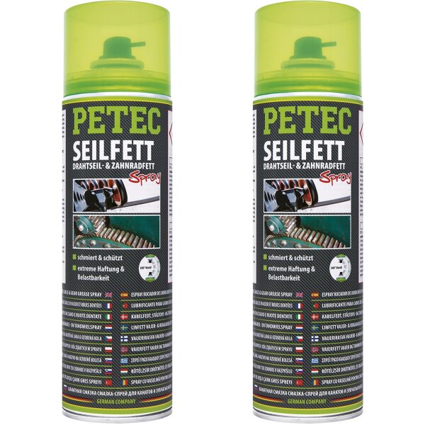 2x PETEC Seilfett, Drahtseil- & Zahnradfett Spray, 500 ml