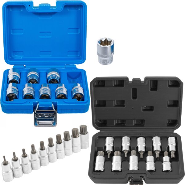 BGS Außen Torx Nüsse E10-E24 + Innen Vielzahn Bits M4-M18, 1/2 Zoll, 19-teilig