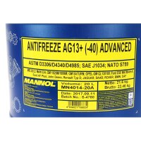 2x MANNOL Kühlerfrostschutz Gelb AG13+ ,20L + DIN61 Dispensing Tap
