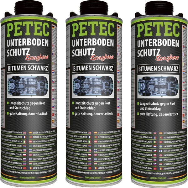 3x PETEC Unterbodenschutz Bitumen schwarz, 1 Liter