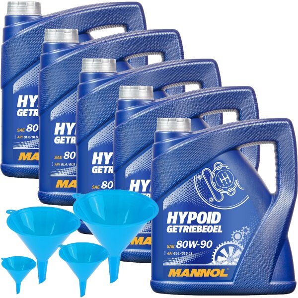 MANNOL Hypoid Getriebeoel 80W-90 API GL 4/GL 5 LS, 5x4 Liter + Öltrichter 4-teilig