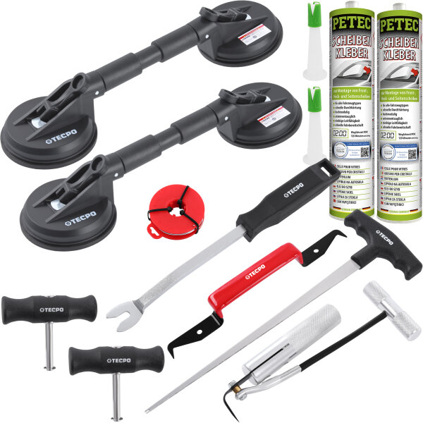 TECPO Gummi-Doppelsauger + Scheiben-Reparaturset + Scheibenkleber, 620 ml