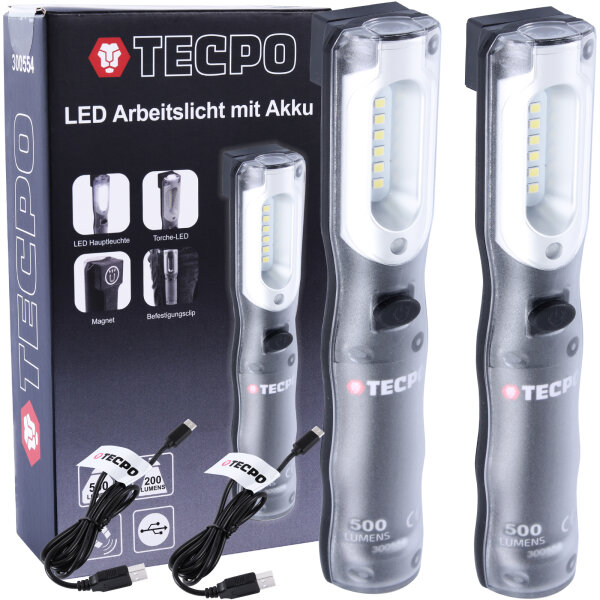 TECPO LED Inspektionsleuchte 500 Lumen mit USB Ladekabel, magnetisch