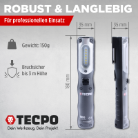 TECPO LED Inspektionsleuchte 500 Lumen mit USB Ladekabel, magnetisch