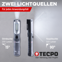 TECPO LED Inspektionsleuchte 500 Lumen mit USB Ladekabel, magnetisch