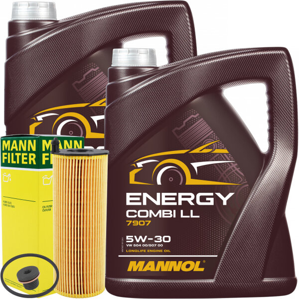 MANN-FILTER Ölfilter + Schraube + MANNOL Energy Combi LL 5W-30, 10 Liter