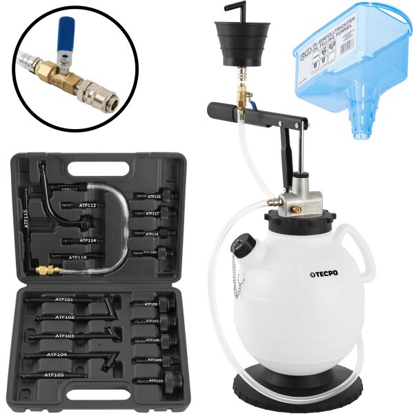 TECPO Getriebeöl-Einfüllgerät 7,5 L mit 20 Adapter + Einfülltrichter