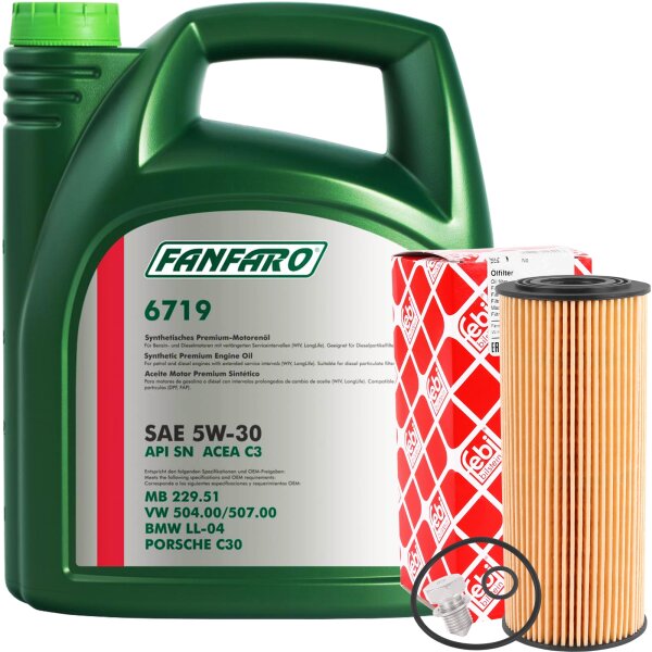 FEBI BILSTEIN Ölfilter + Schraube + Fanfaro OEM 5w-30, 1x5 Liter