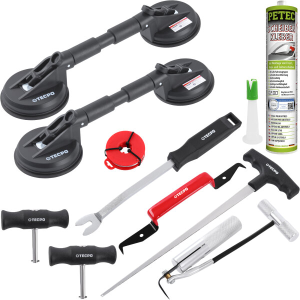 TECPO Gummi-Doppelsauger + Scheiben-Reparaturset + Scheibenkleber, 310 ml