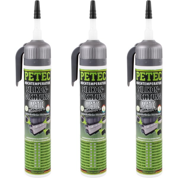 3x PETEC Hochtemperatur-Silikondichtung, dauerelastisch schwarz, 200 ml